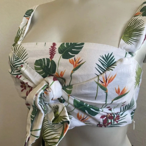 Zara Womens White Green Tropical Crop Tank Top Medium - Picture 10 of 13